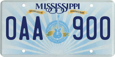 MS license plate OAA900