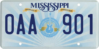 MS license plate OAA901