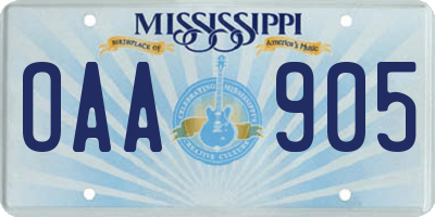 MS license plate OAA905