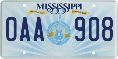 MS license plate OAA908