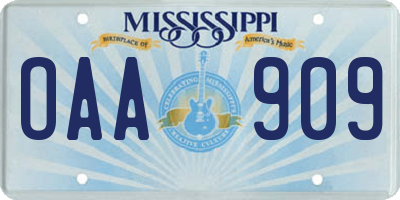 MS license plate OAA909