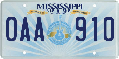 MS license plate OAA910