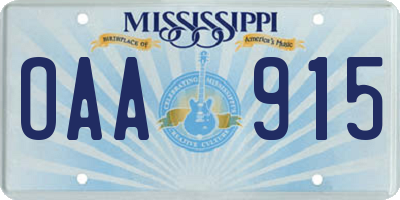 MS license plate OAA915