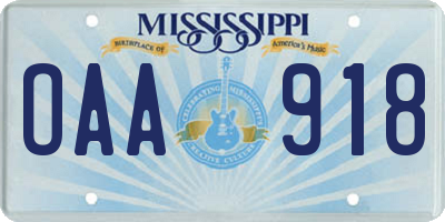 MS license plate OAA918