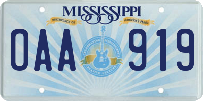 MS license plate OAA919