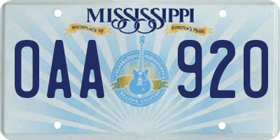 MS license plate OAA920