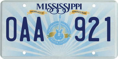 MS license plate OAA921
