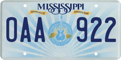 MS license plate OAA922