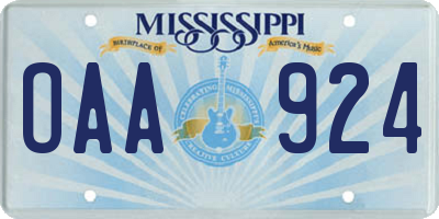 MS license plate OAA924