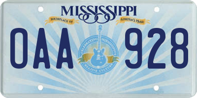 MS license plate OAA928