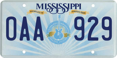 MS license plate OAA929