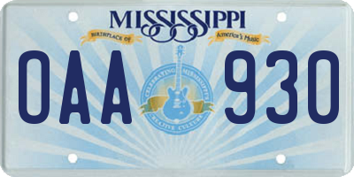 MS license plate OAA930