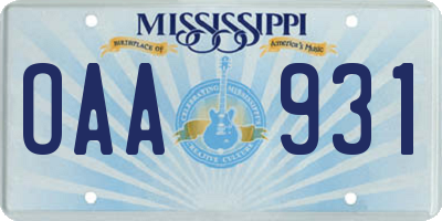 MS license plate OAA931