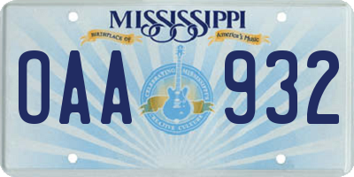 MS license plate OAA932