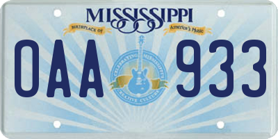 MS license plate OAA933