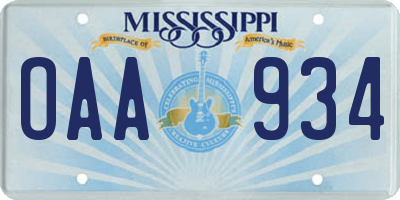 MS license plate OAA934