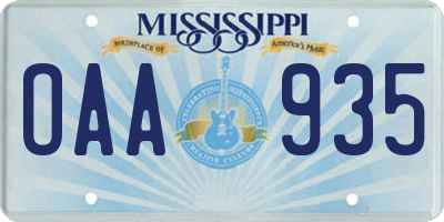 MS license plate OAA935