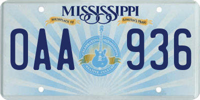 MS license plate OAA936