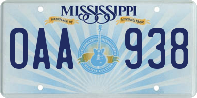 MS license plate OAA938