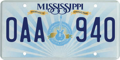 MS license plate OAA940