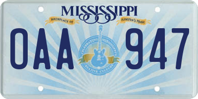 MS license plate OAA947
