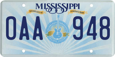 MS license plate OAA948