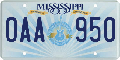 MS license plate OAA950