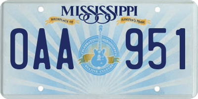 MS license plate OAA951