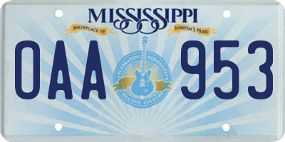 MS license plate OAA953