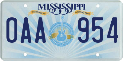 MS license plate OAA954