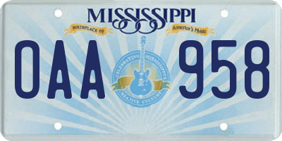 MS license plate OAA958