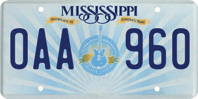 MS license plate OAA960