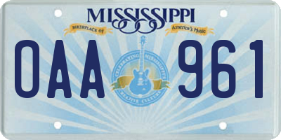 MS license plate OAA961