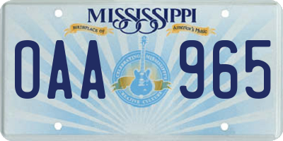 MS license plate OAA965