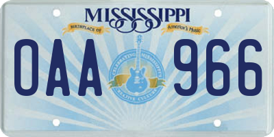 MS license plate OAA966