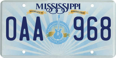 MS license plate OAA968