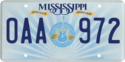 MS license plate OAA972
