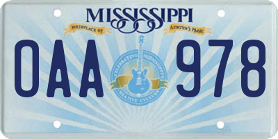 MS license plate OAA978