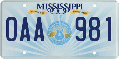 MS license plate OAA981