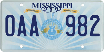 MS license plate OAA982