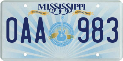 MS license plate OAA983