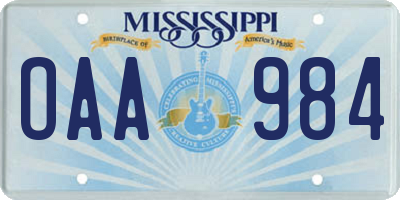 MS license plate OAA984