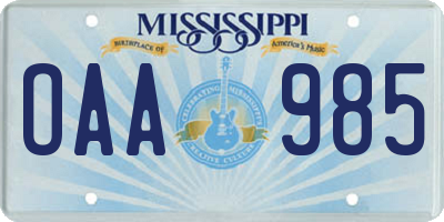 MS license plate OAA985