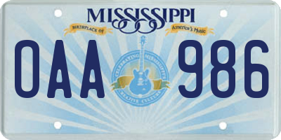MS license plate OAA986