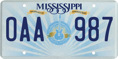MS license plate OAA987