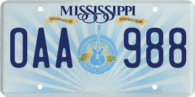 MS license plate OAA988