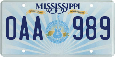 MS license plate OAA989
