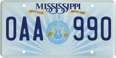 MS license plate OAA990