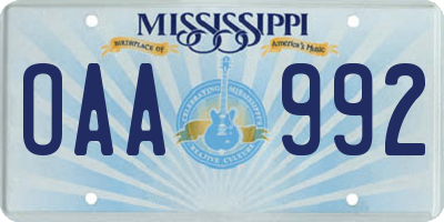 MS license plate OAA992
