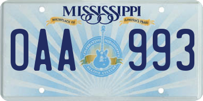 MS license plate OAA993